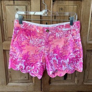 Lilly Pulitzer 0 Shorts Pink Tropical The Buttercup Shorty Scallop Rule Breakers